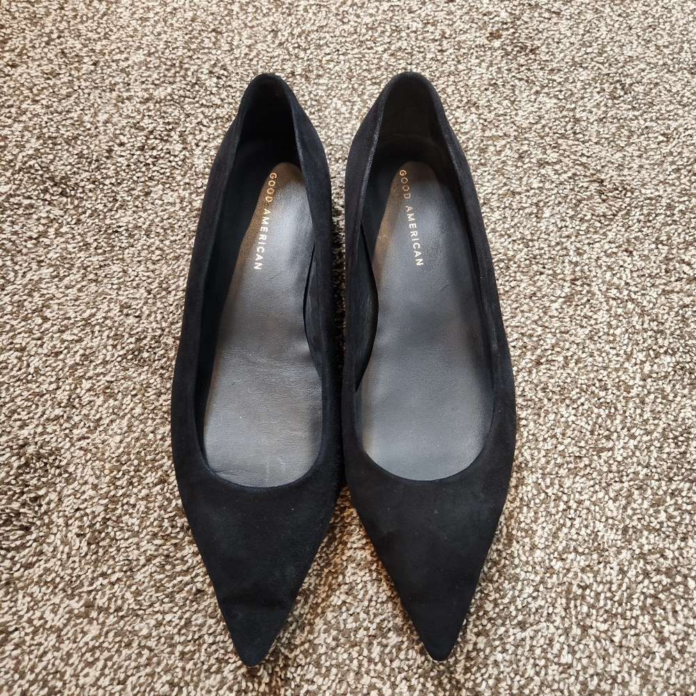 Good American Black Suede Pointed Toe Flat Shoes Size 9 - Picture 1 of 8